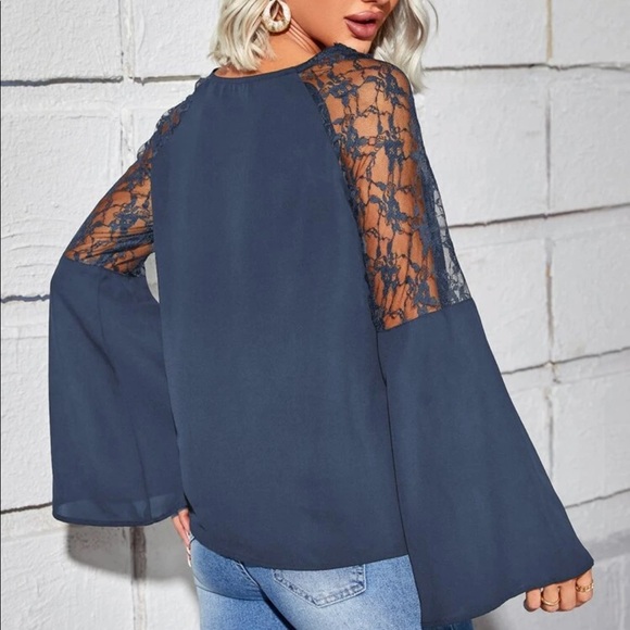 Boho white  lace insert V neck blouse - Picture 12 of 16